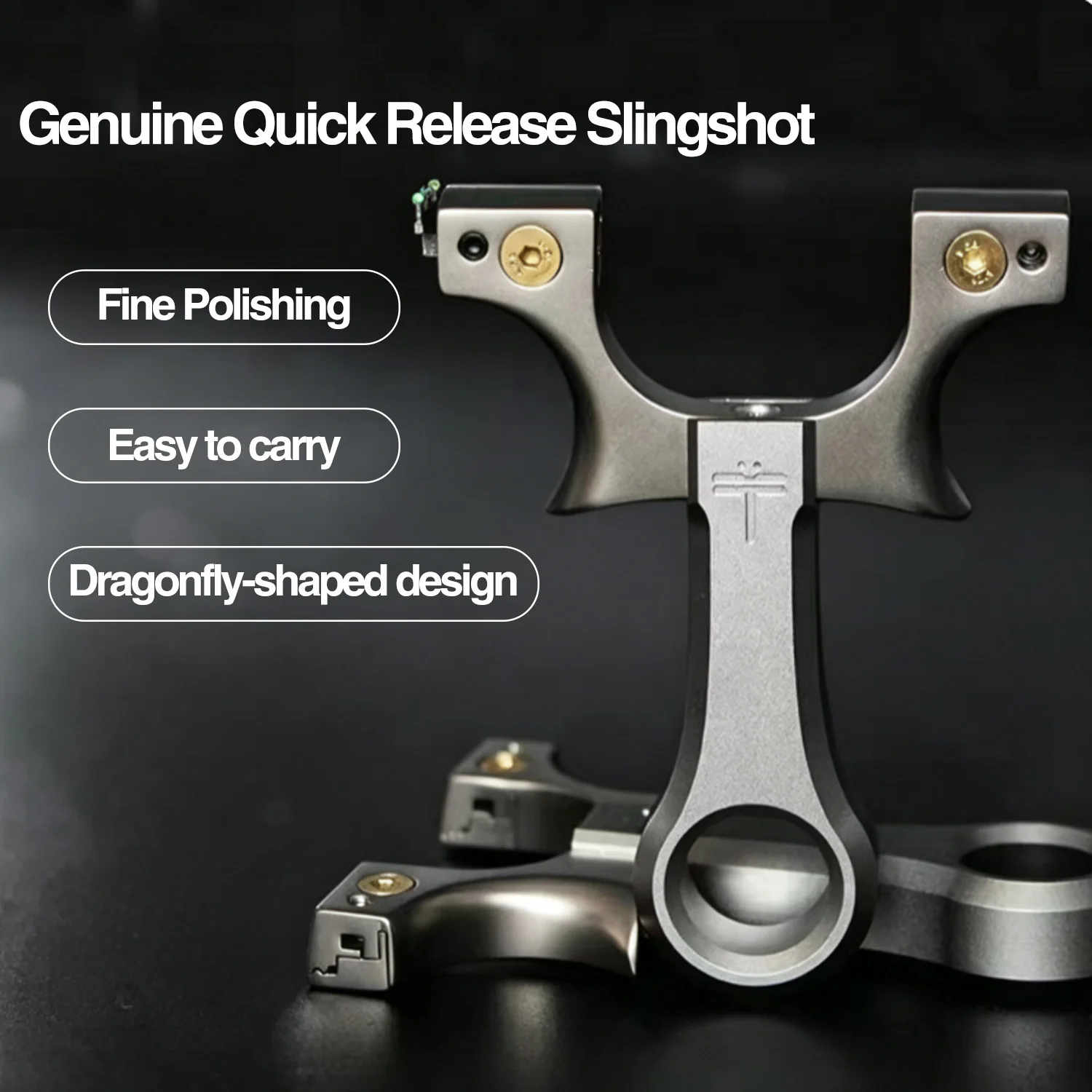 Y-Shaped Slingshot with Engraved Dragonfly Graphic, Outward Wing Tips & Finger Ring for Outdoor Target Practice