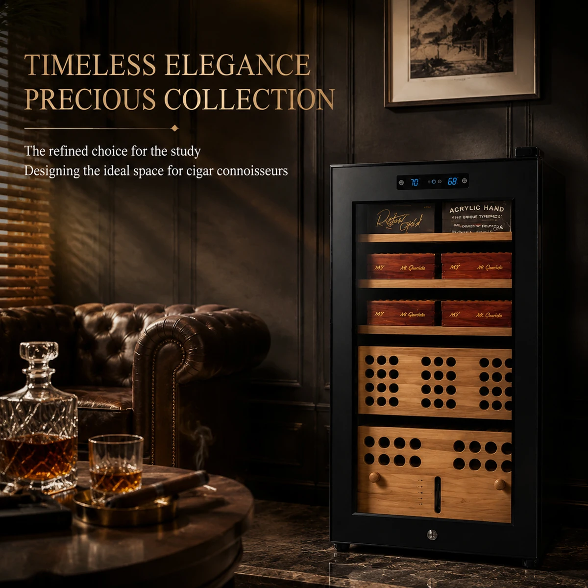 Constant Temperature Humidity Cigar Humidor Cabinet, Spanish Cedar Shelves, Touch Screen Electric Storage Cabinet For Home