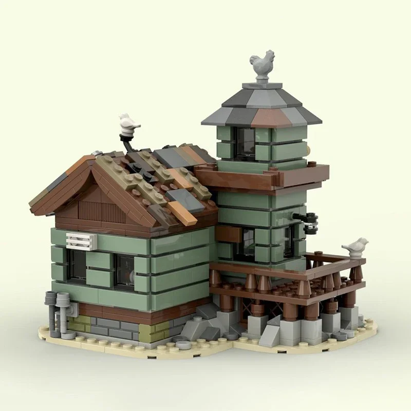 Модель с видом на улицу Moc, строительные блоки, модель рыболовного магазина, технология, модульный кирпич, сделай сам, сборка, строительные игрушки, подарки