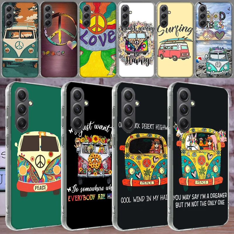 Hippie Peace Bus and Sunflower Shell Phone For Samsung Galaxy Note 20 Ultra 10 Lite 9 8 A05S A50 A30 A20 A03 A04 A02S A70 A40 A1