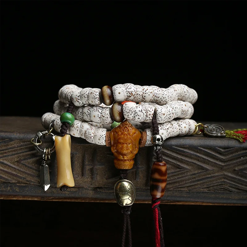 Natural Star Moon Bodhi Large Intestine Beads, 108 Buddha Beads, Cultural Relic Material, Agate Tiger Tooth Dzi Bead, Reflux