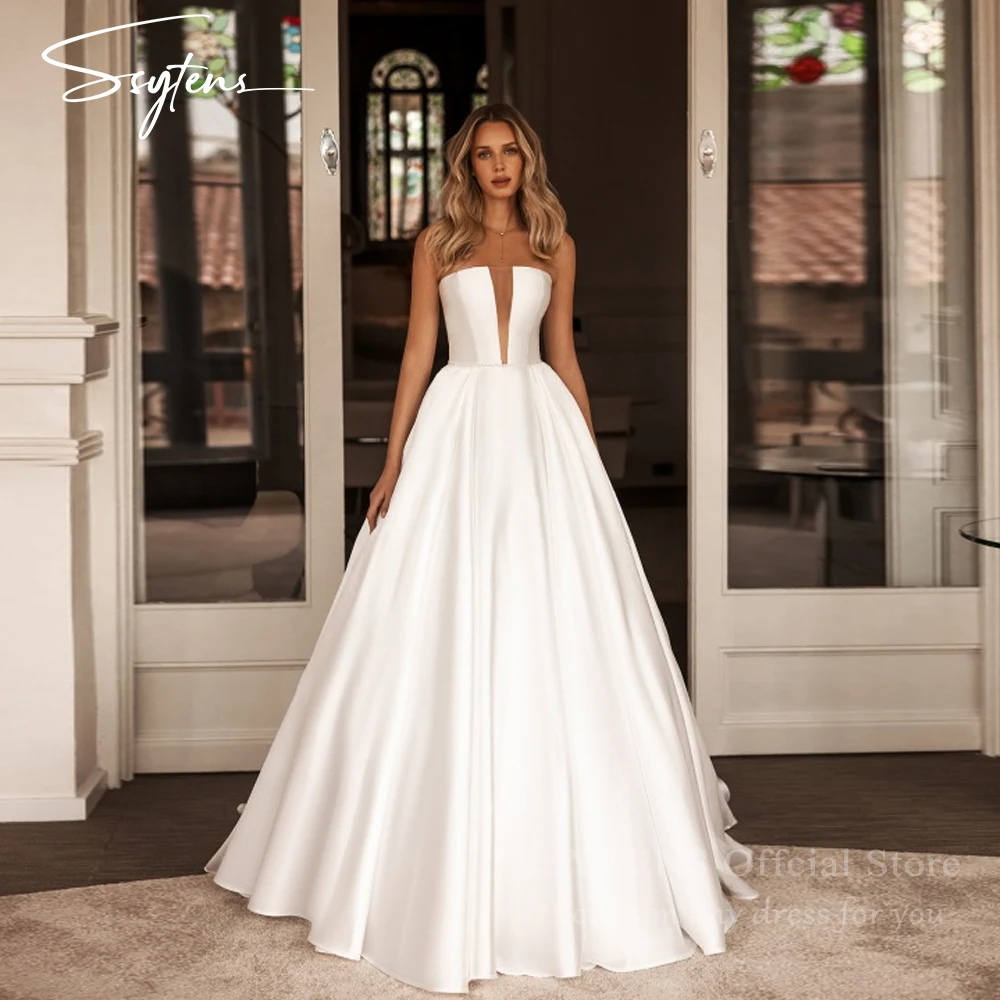 

SSYTENS Minimalism Wedding Dresses Satin Strapless Bridal Gowns for Brides Vestido Boda Civil Long Robe De Mariée Customized