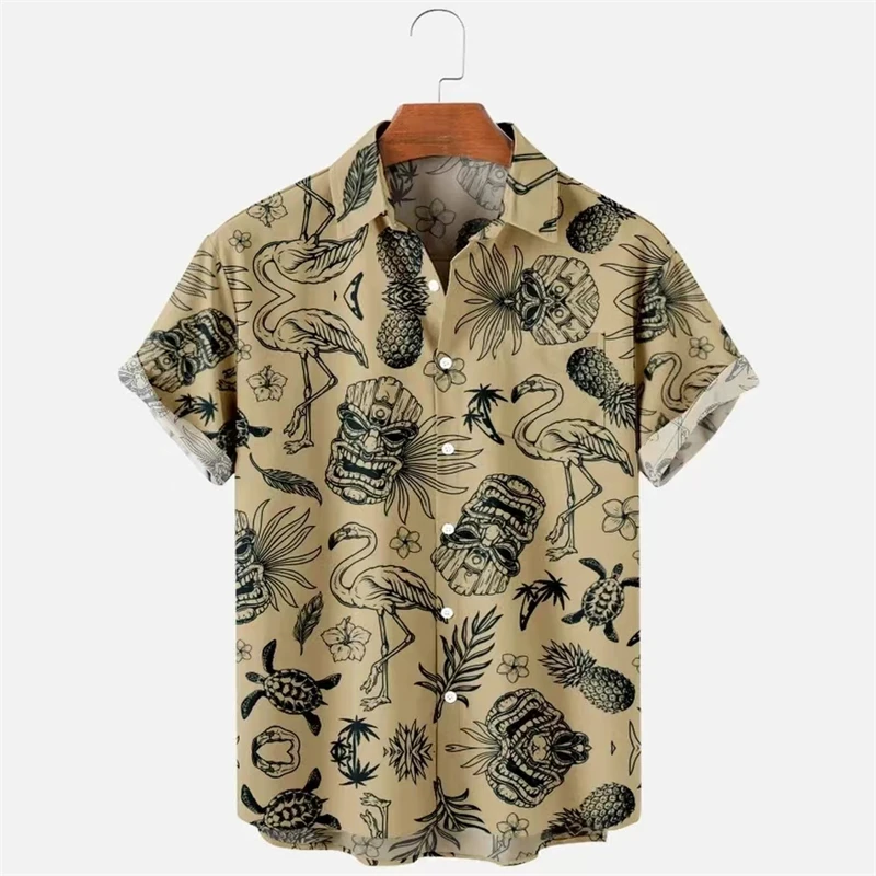 Men\'s shirt 2024 new style printed lapel short-sleeved Hawaiian vacation summer casual breathable street outdoor work daily