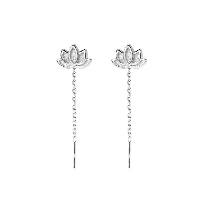 Vintage Lotus Irregular Long Tassels Drop Earrings For Women Temperament Sweet Hypoallergenic Ear Threads Jewelry Accessories