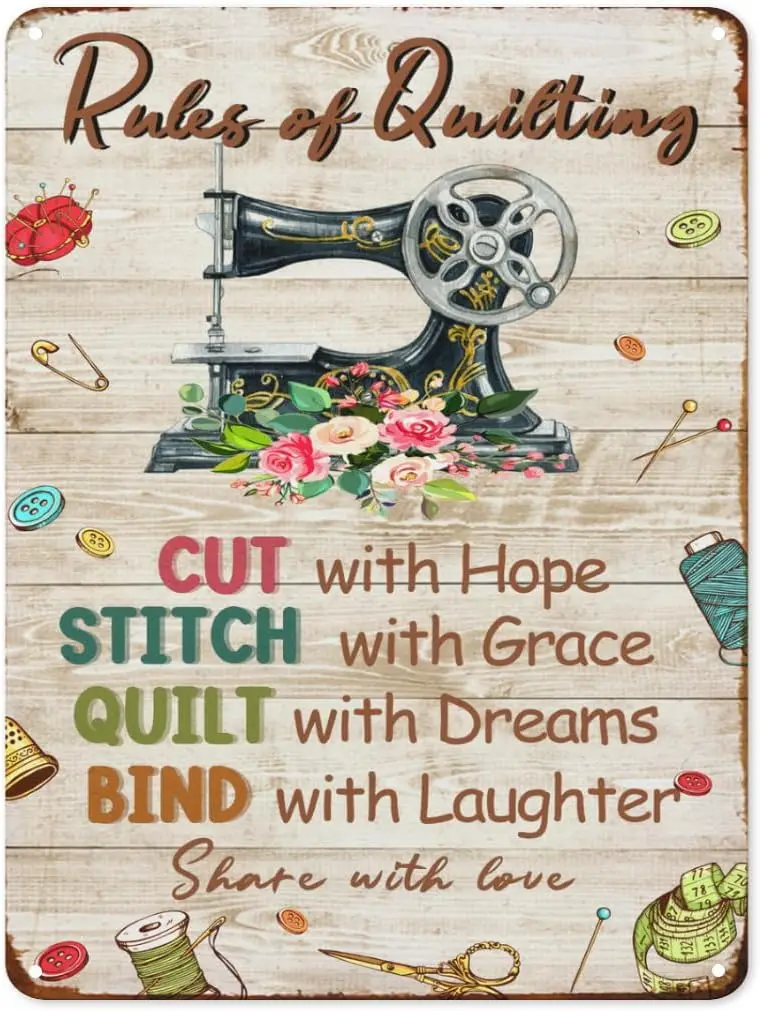 Funny Metal Tin Sign Rules of Quilting Sewing Room for Home Living Bedroom Bathroom Art Wall Decor