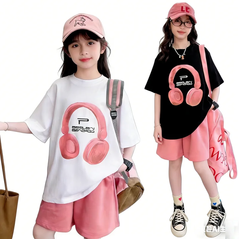 

Комплекты одежды для девочек, модные летние спортивные детские школьные футболки с короткими рукавами + короткие штаны, комплект из 2 предметов, детский костюм для детей 6, 8, 10, 12, 14 лет