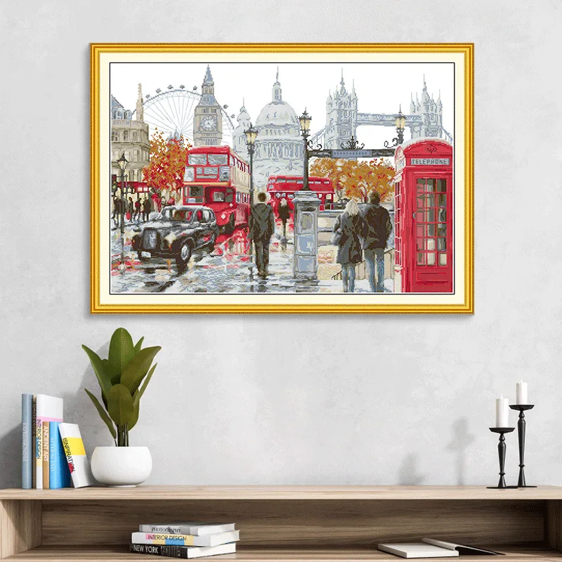 

Набор для вышивки крестом Joy Sunday с предварительной печатью, легкий узор, набор для вышивки из штампованной ткани Аиды, улицы Лондона