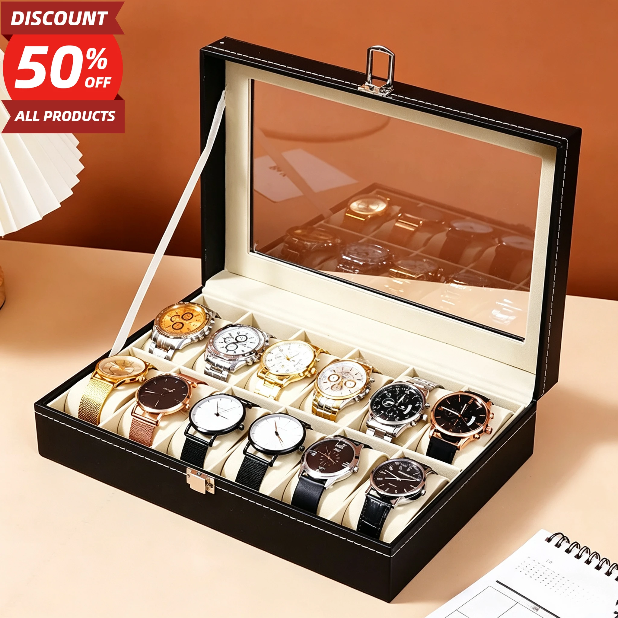 Premium High End Leather Watch Box, Wristwatch Storage Organizer, Exquisite Simple Watch Display Case Home Decor Gift Box