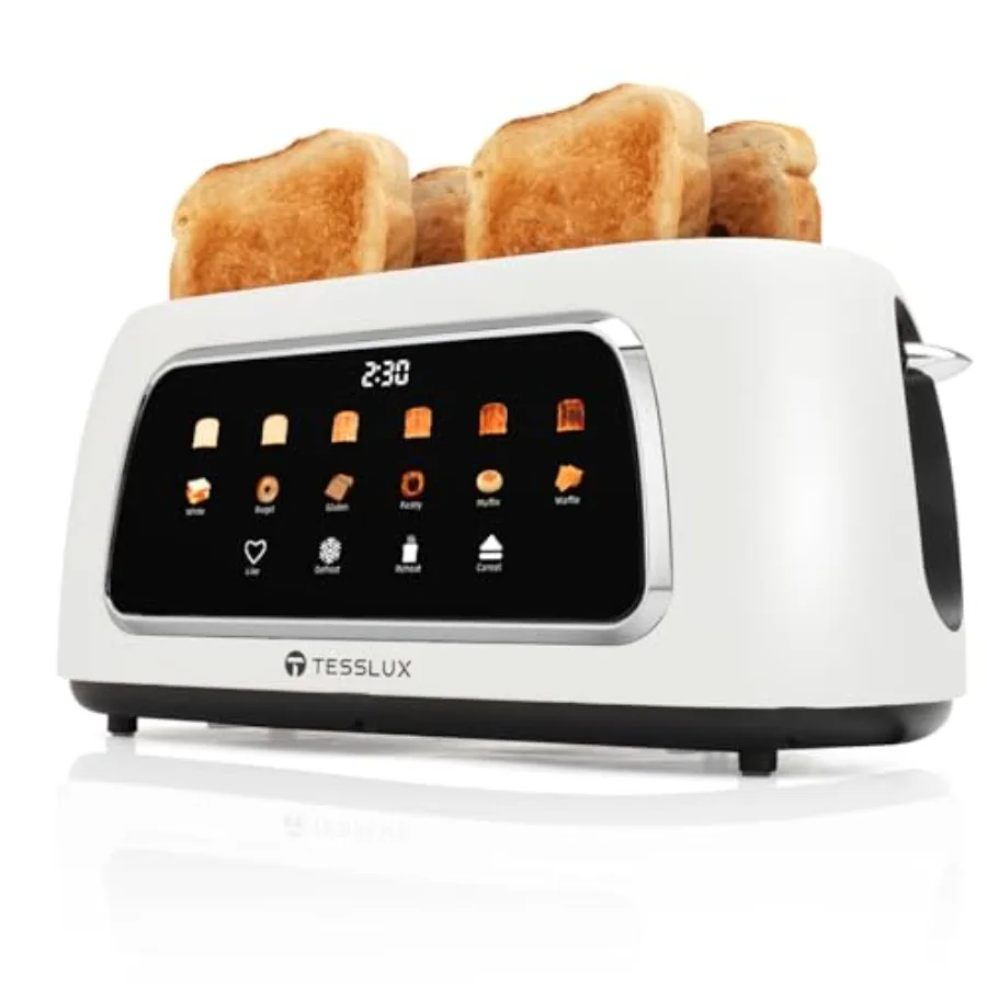 

4-Slice Toaster with Touch Screen Control 1.5 Wide Long Slots 6 Browning Levels 6 Bread Types Digital Timer Memory Defrost Rehe