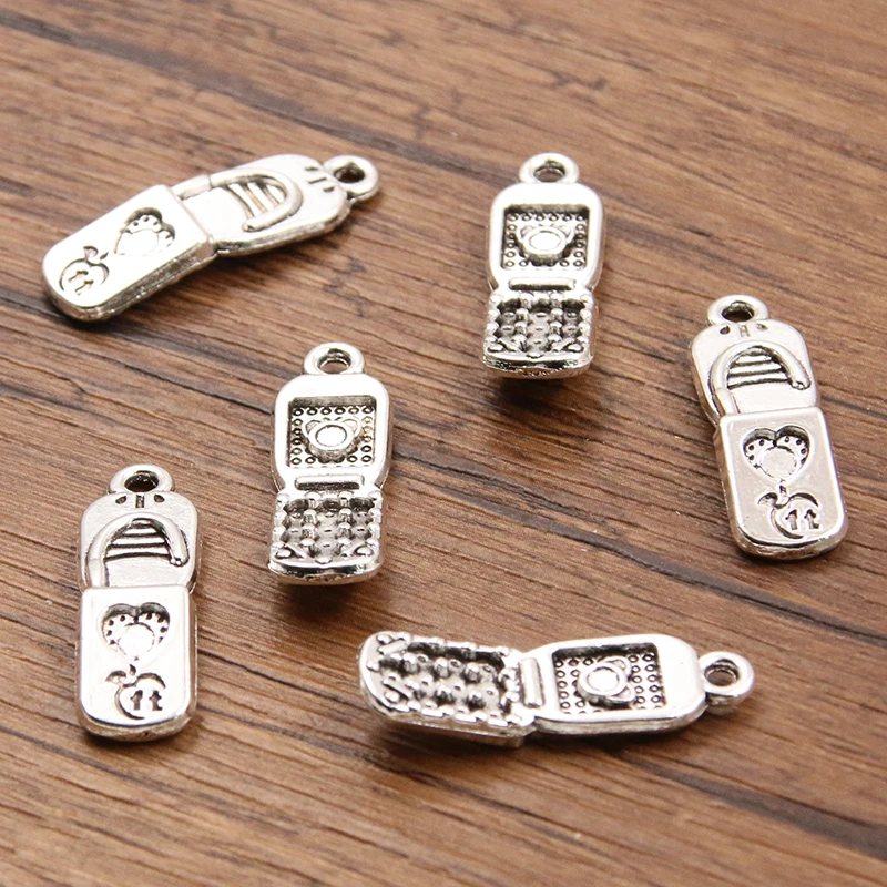 10PCS 9*27mm Picture Color Cellphone Mobile Charms Pendant Metal Alloy DIY Necklace Bracelet Earrings Marking