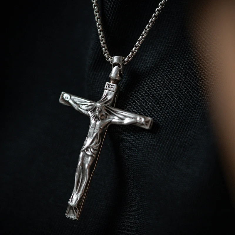 EYE OF STARK Original Cross Pendant Necklace Vintage Hiphop Luxury Premium Silver Jewelry