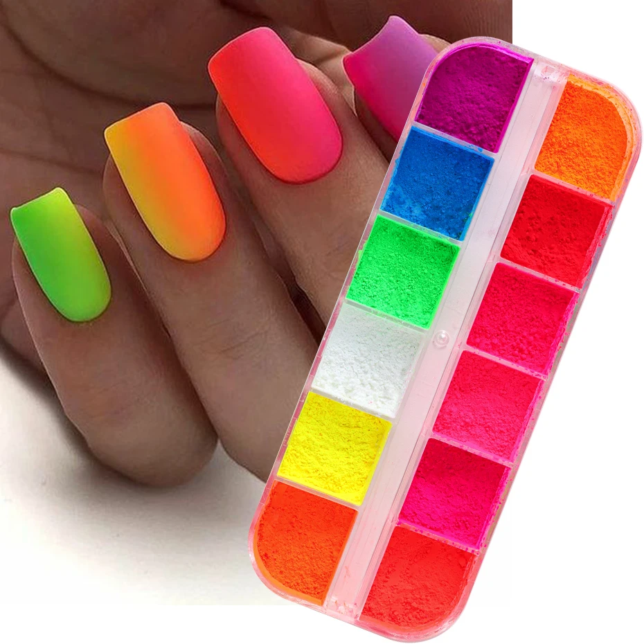 12 siatek kolorowy neonowy proszek fluorescencyjny Pigment brokat do paznokci urok DIY paznokcie artystyczne dekoracje Pigment pył Manicure rysunek — zdjęcie 3
