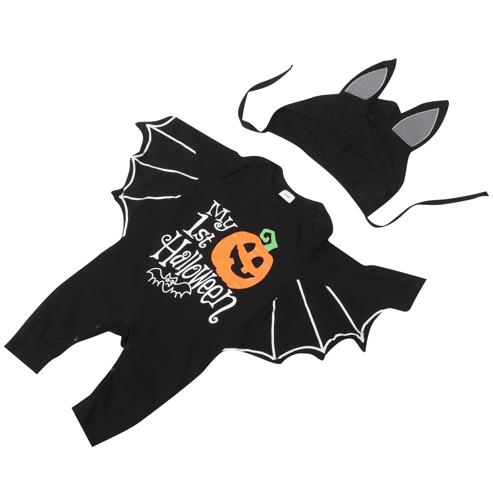 

1 Set Halloween Infant Girl Romper Bat Sleeve Toddler Jumpsuit Baby Outfit With Hat Halloween Costume Party Gift Set For Baby