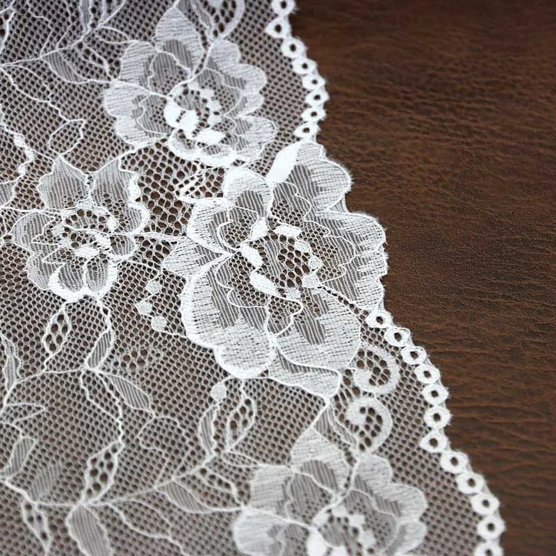 (3 meters/roll) 210mm White Flowers Embroidery Stretch Lace Fabric French Hollow Trim DIY French Underwear Lace Ribbon