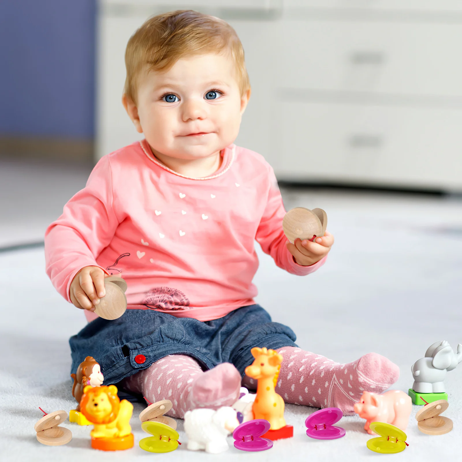 

24pcs Wooden Castanet Kids Bright Color Musical Instruments Toddler Educational Baby Sensory Sound Play Learning Flapper