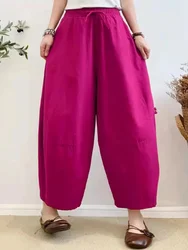 Retro Lantern Pants for Women 2023 Sumemr Baggy Cotton Linen Home Bloomers Khaki Oversize Women's Harem Pants with Pockets Cargo