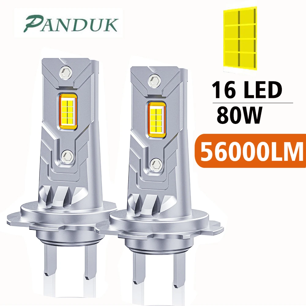 PANDUK H7 LED H4 Headlight Bulbs H11 56000LM 80W H1 9005 HB3 9006 HB4 6000K LED Fanless Canbus CSP Chips 1:1 Size Fog Car Light