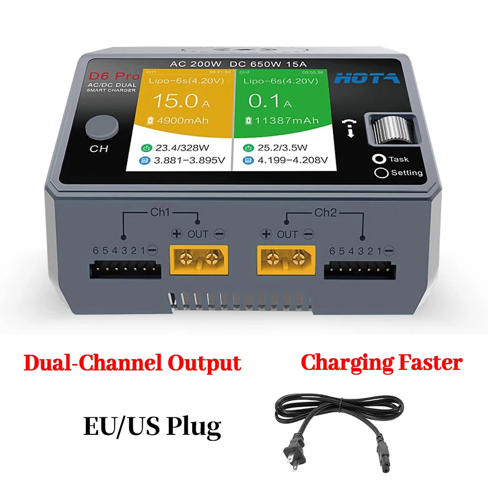 HOTA D6 Pro chargeur d'équilibre double Ports chargeur intelligent avec téléphone charge sans fil pour batterie Lipo pièces de Drone de voiture RC