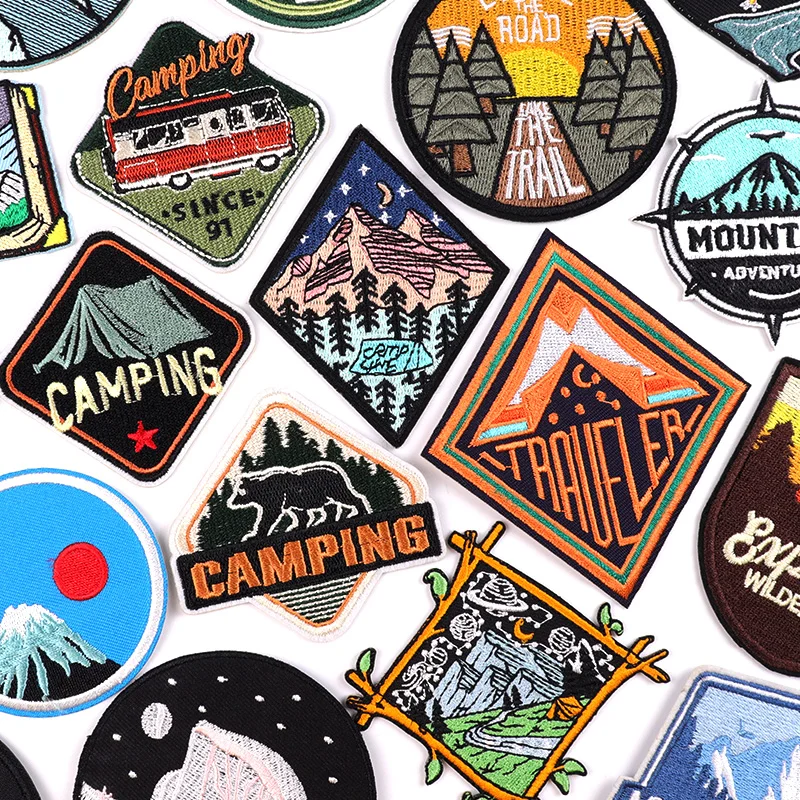 Mountains Camping Embroidered Patches DIY Iron On Patches For Clothing Outdoor Adventure/Landscape Patch For Clothes Sew Sticker