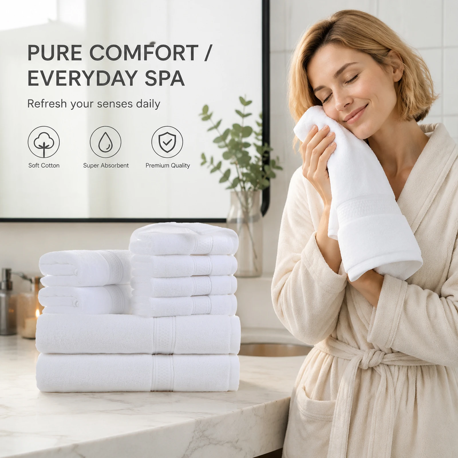 8 Piece Grey Majestic Plush Towel Set Luxury Cotton Super Absorbent Quick-Dry Thick Soft Towels for Bathroom Spa Hotel Use  Includes 2 Bath Towels  2 Towels 4 washcloths