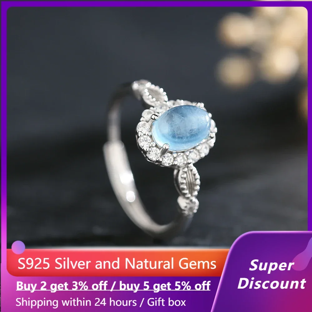 

S925 sterling silver ring paired with natural aquamarine women's ring exquisite crystal jewelry wedding accessories gift