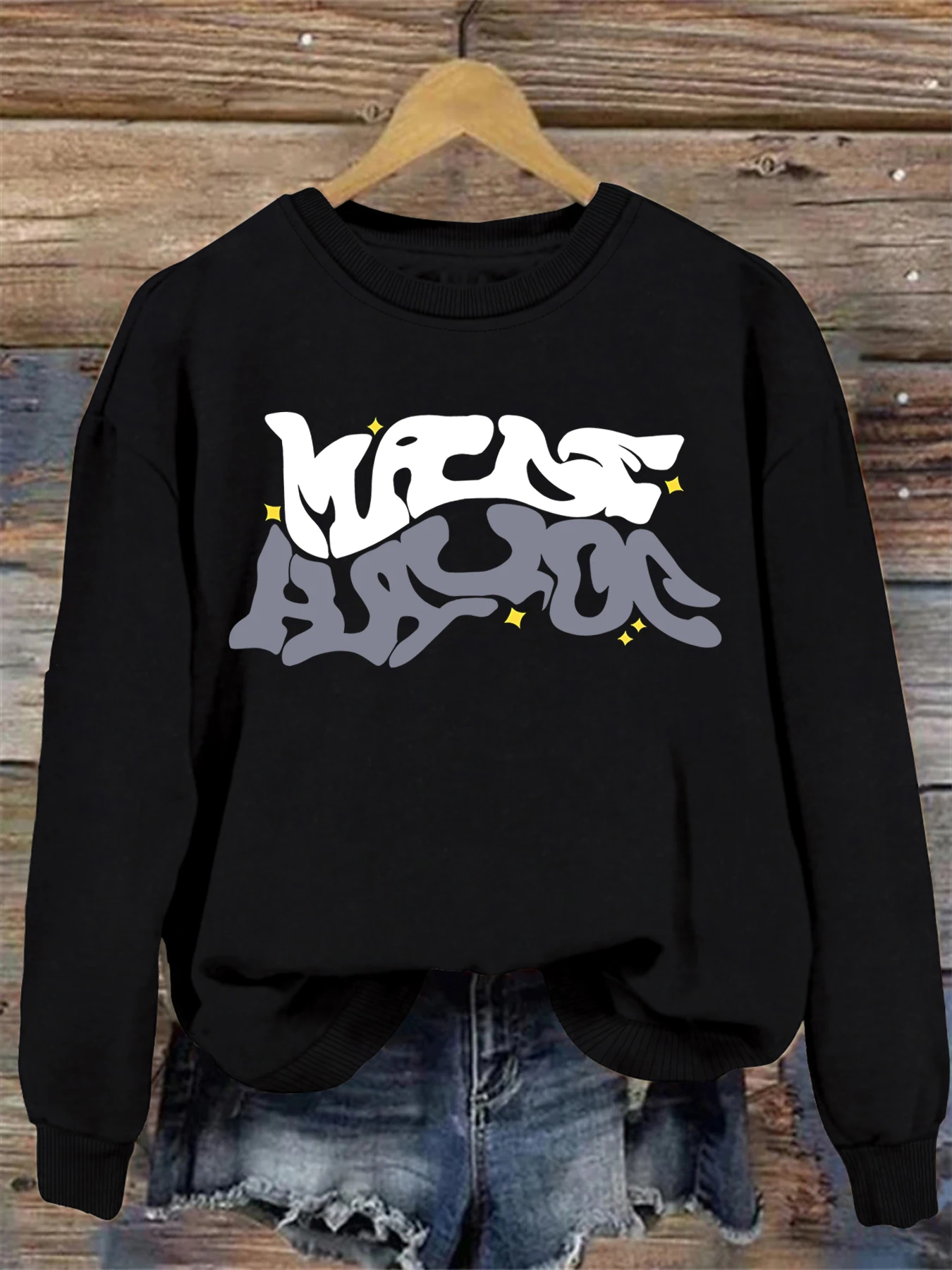 

Letters print sweatshirt, crew neck casual sweatshirt for winter & fall, women's clothing