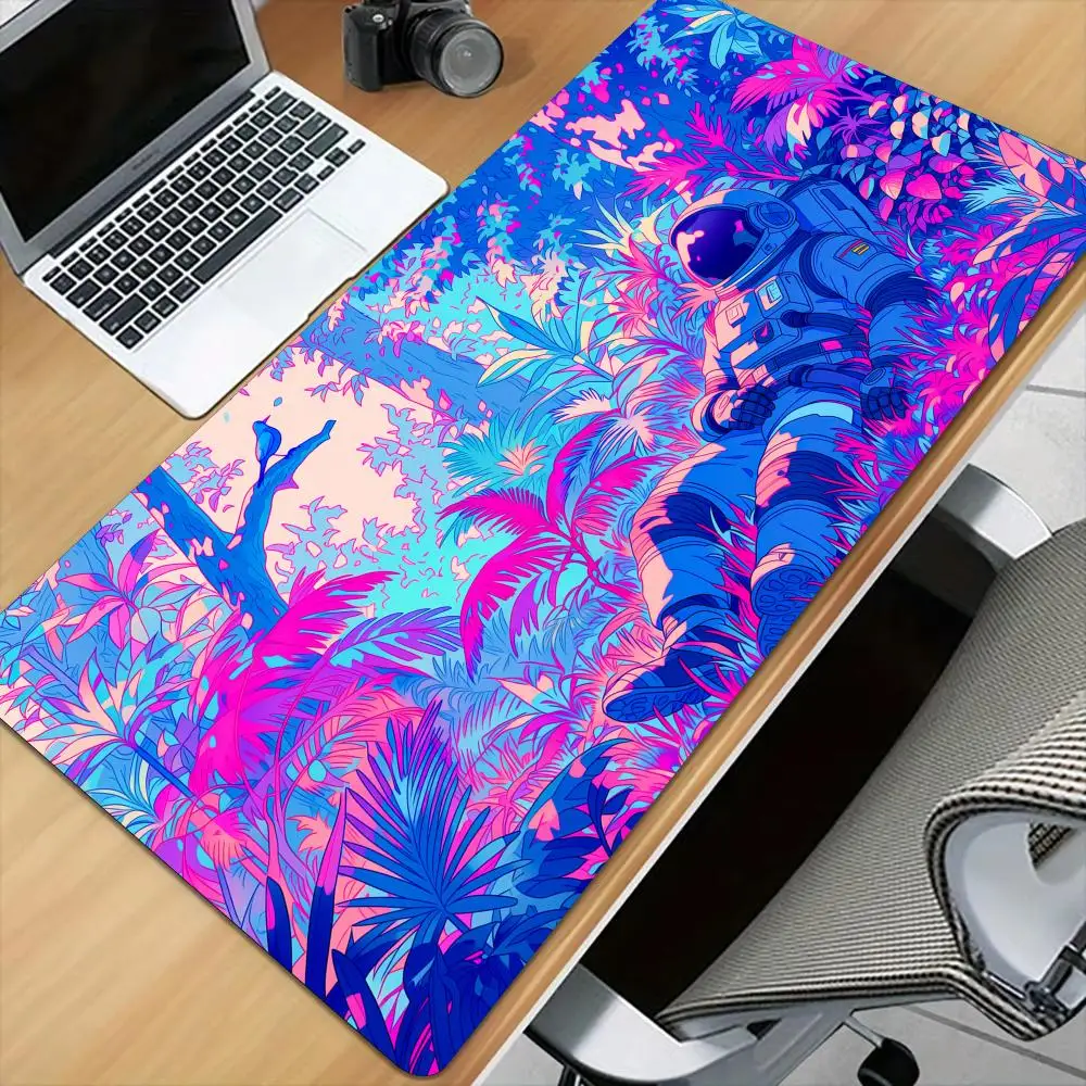 Neon Jungle and Astronaut Mouse Pad Desk Mat with Stitched Edge Non-Slip gaming mats pc accessories keyboard desk pad mauspad