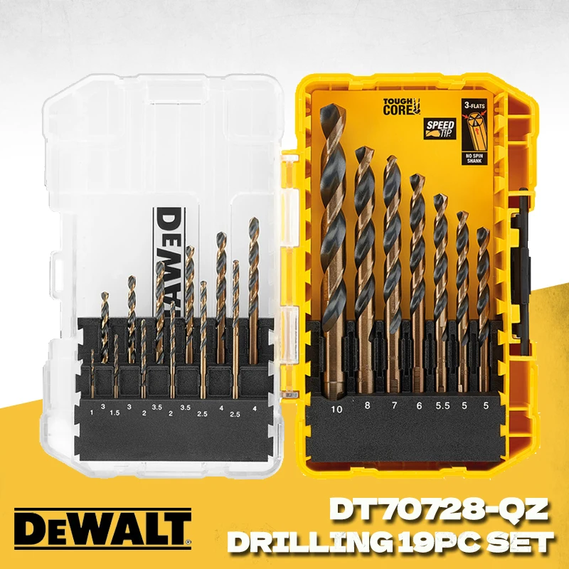 

DEWALT DT70728, набор сверл, черное золото, металл, 19 шт., износостойкие спиральные сверла из быстрорежущей стали, насадки Dewalt DT70728-QZ