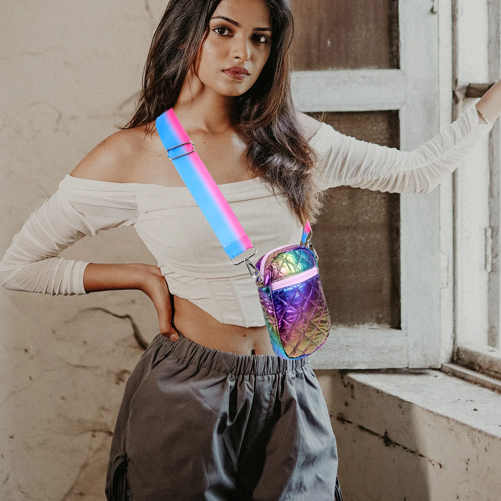 

Colorful Webbing Crossbody Phone Bag for Women Cute Small Shoulder Bags Portable Purses Storage Travel Dating Lightweight