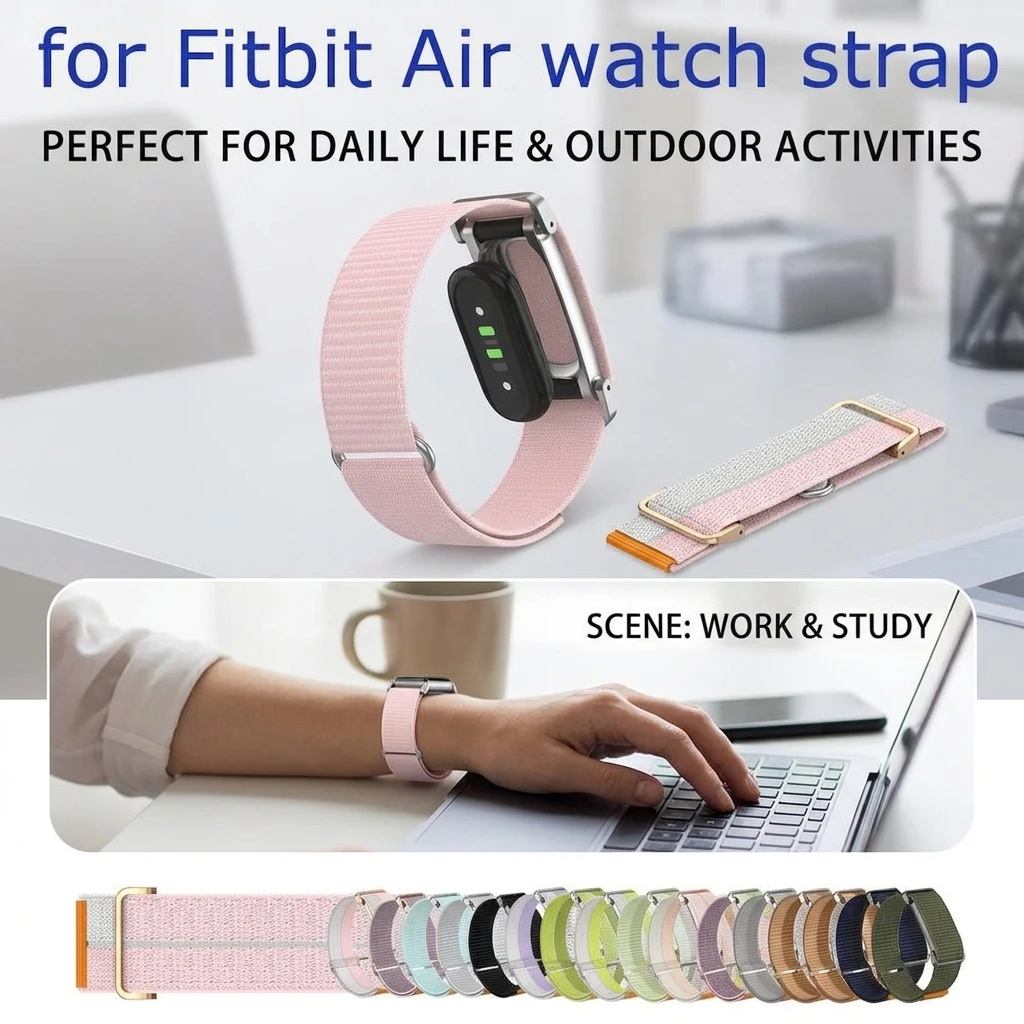 For Fitbit Air Metal Shell Bracelet Strap Thin Feather Yarn Breathable Nylon New Replacement Band for Fitness Tracker