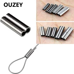 50Pcs Double Barrel Crimp Sleeve Kit Copper Crimping Loop Sleeve High Strength Fishing Line Tube Connectors 0.8-2.0mm