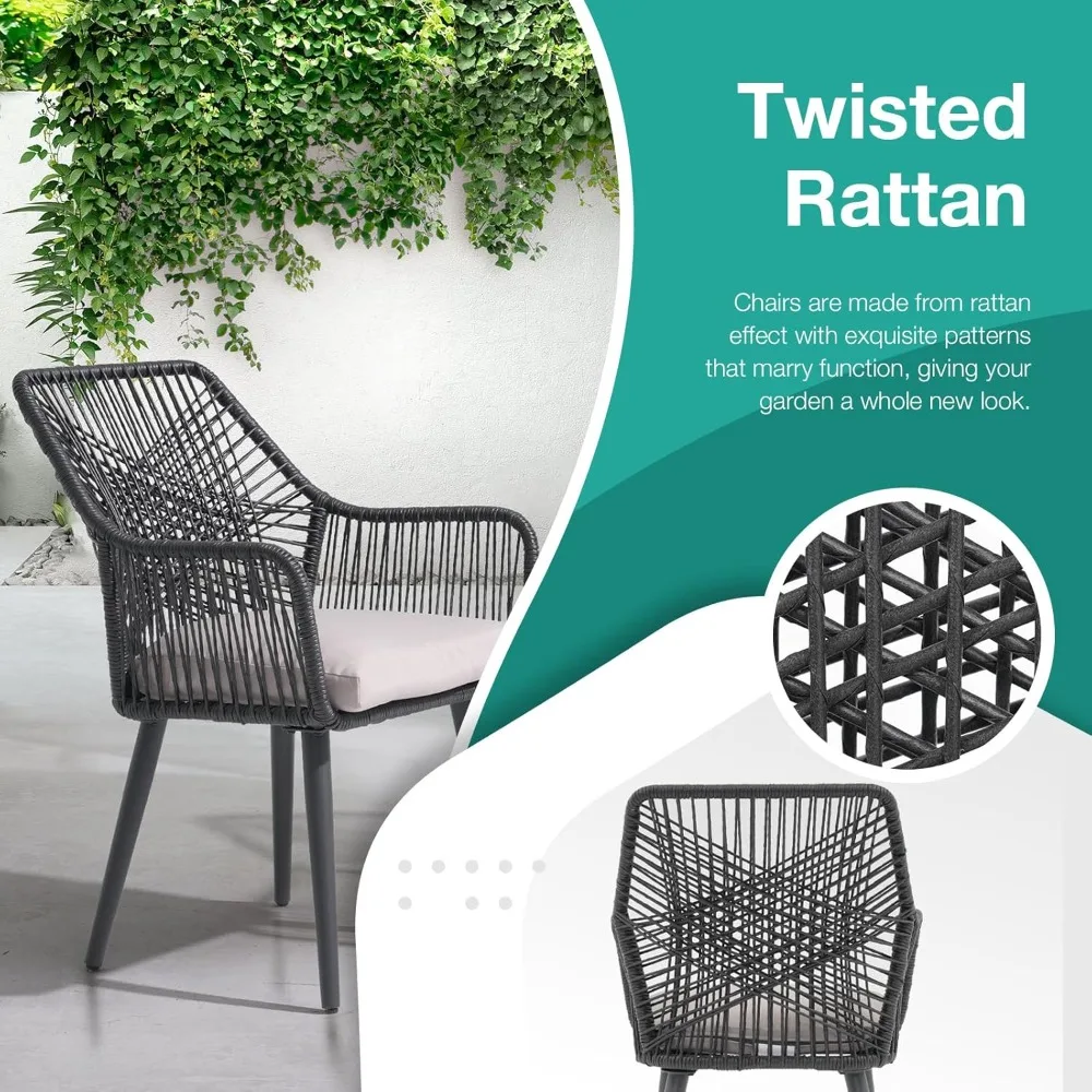 5-Piece Patio Dining Set, Outdoor Dining Table Chair Set, All-Weather Twisted Rattan Wicker Rope Conversation, Customized