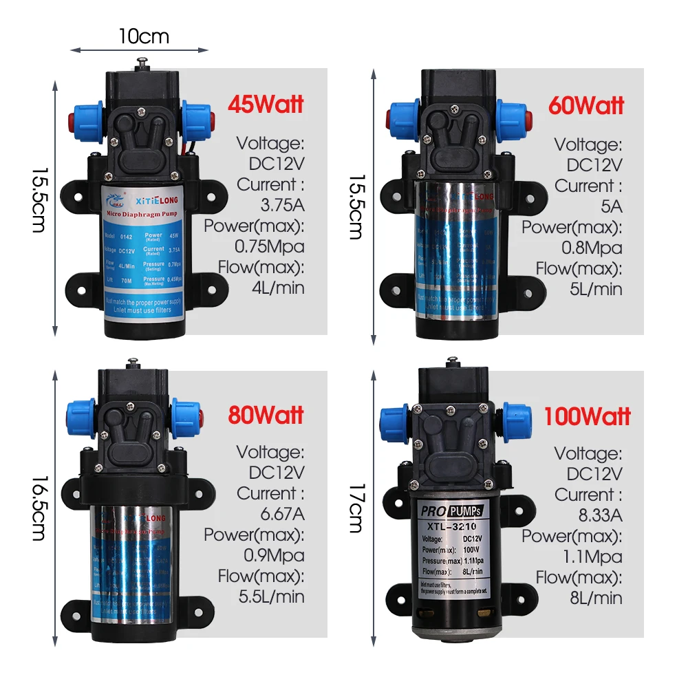 Imagem -03 - Bomba Autoescorvante com Fonte de Alimentação Filtro Kit Mangueira Bomba de Diafragma de Água Pressão Refrigeração por Irrigação 45w 60w 80w 100w 110240v