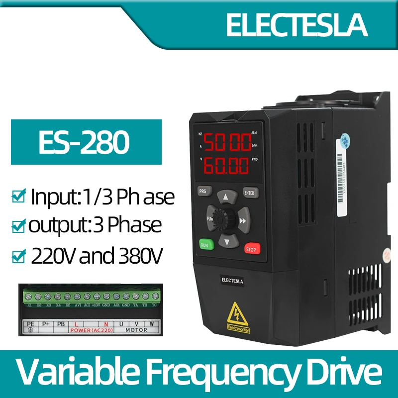 

220V/380V motror speed controller VFD ES-280 Variable Frequency 0.4-7.5KW Drive Converter AC for Motor Speed Control Inverter