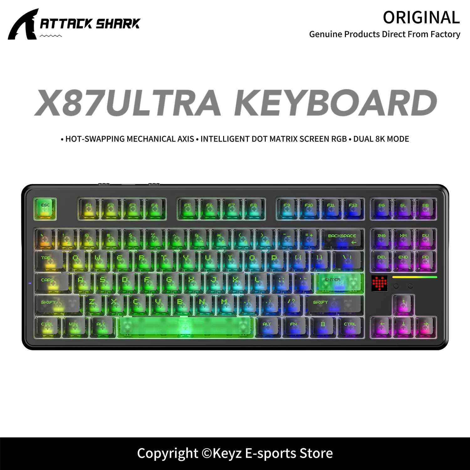 ATTACK SHARK X87 ULTRA Wireless Mechanical Keyboard-Dual 8K Polling Rate 10000mAh Battery 0.125ms Rapid Response Hot Swappable