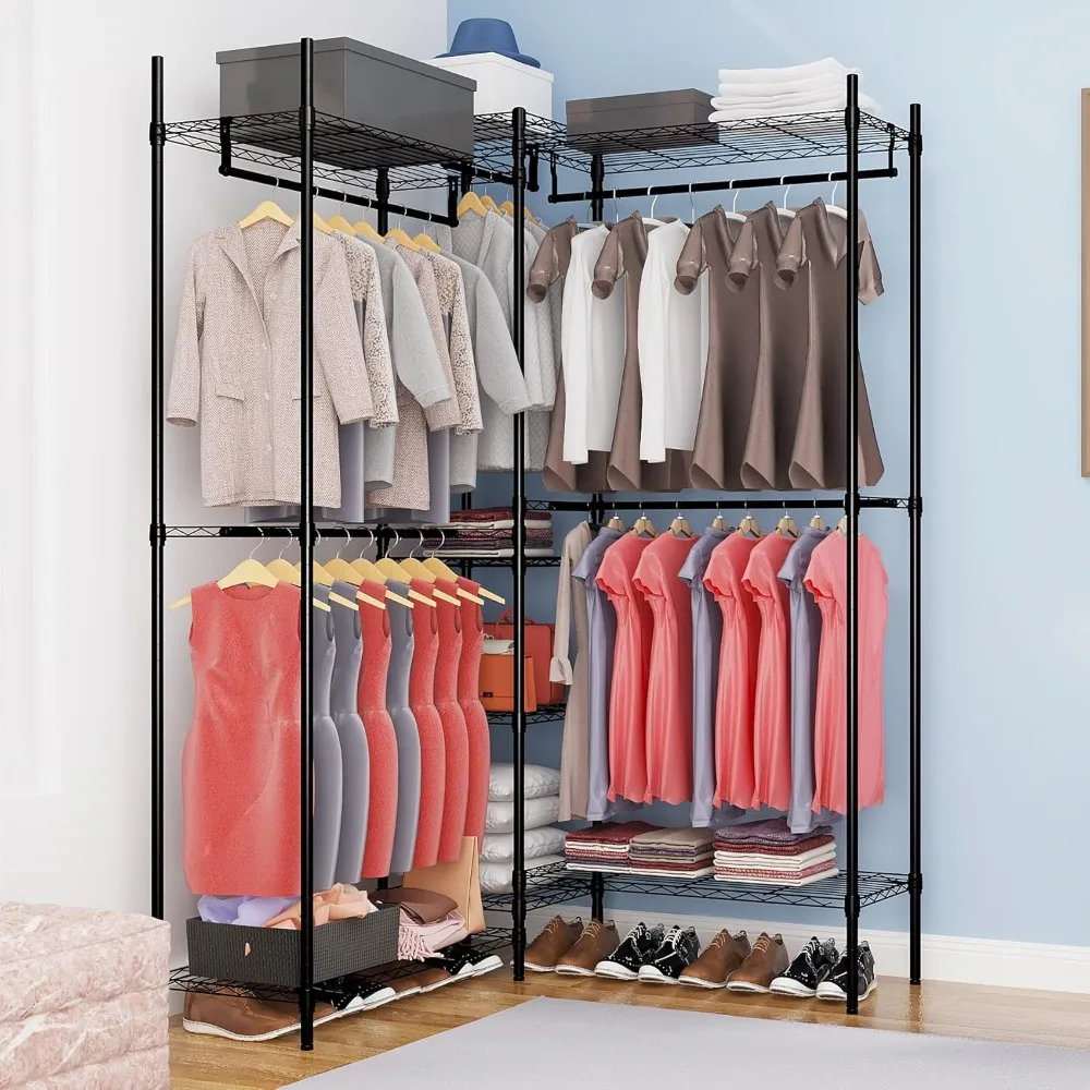 Heavy Duty Clothes Rack for Hanging Clothes, Metal Garment Rack，Large Capacity Portable Clothing Rack，Freestanding Open Wardrobe