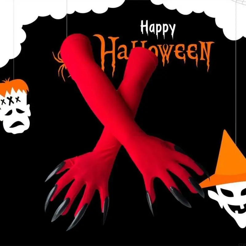 

C71F цирковые перчатки с длинными пальцами, забавные перчатки вампиров, блестящие длинные ногти для празднования Хэллоуина и