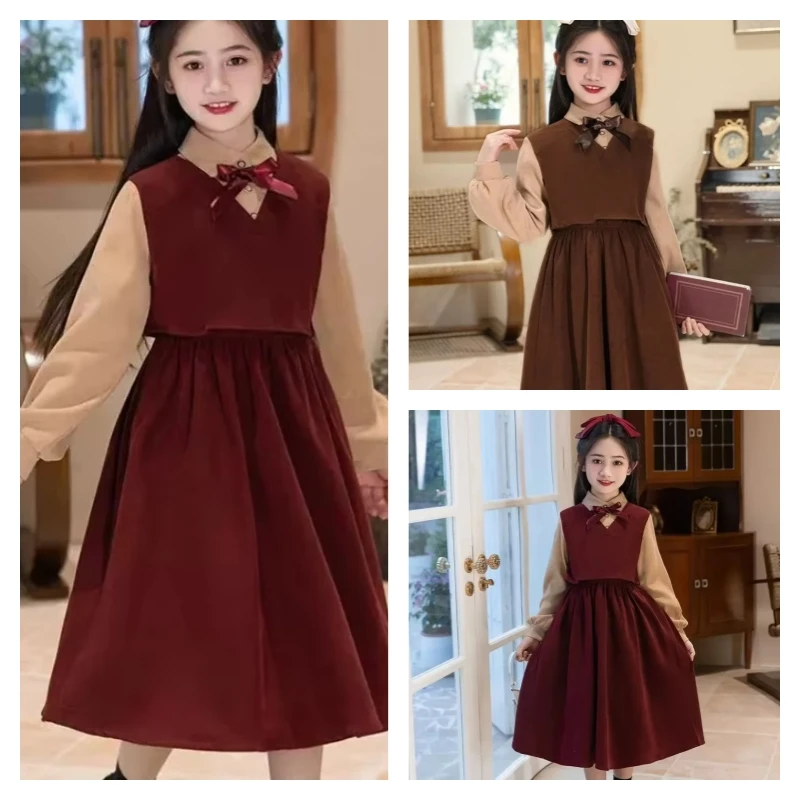 

Горячая кавайная модная рубашка для девочек, юбка, студенческая весенне-осенняя повседневная топы с длинными рукавами, платье, комплект из 2 предметов, детская одежда, новинка