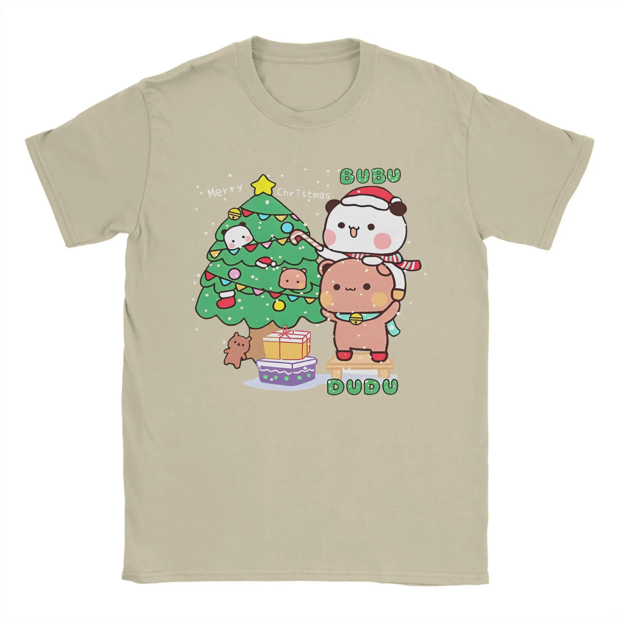 Lässiges Bubu Dudu Weihnachten Panda Paar T-Shirt Damen Herren Rundhals Kurzarm Tops Süße Weihnachten Baumwolle Sommerkleidung