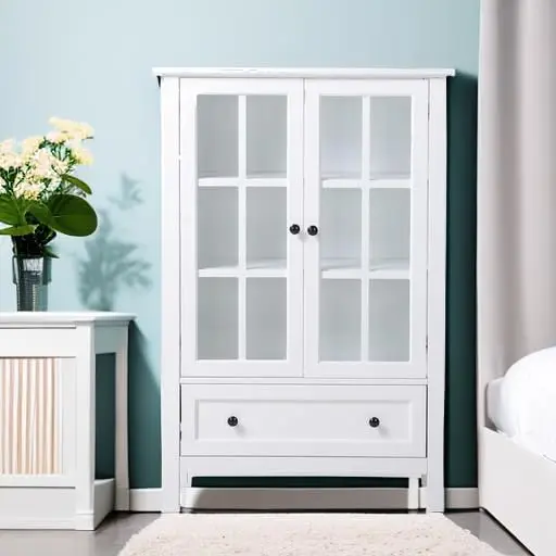 by Ashley Miranda Farmhouse Adjustable Accent Cabinet or Wardrobe with Glass Doors, White