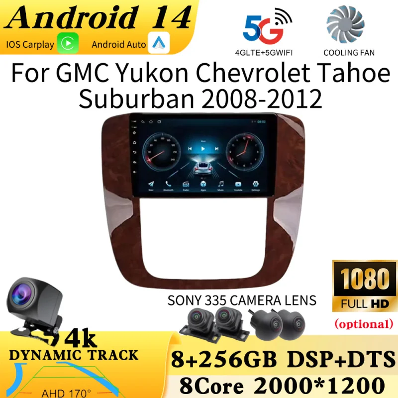 

For GMC Yukon Chevrolet Tahoe Suburban 2008 - 2012 Multimedia video Player Carplay Android Auto GPS Navigation radio Head Unit