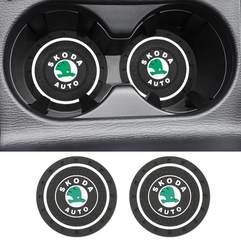 PVC Car Cup Mat Accessories for SKODA Tour RS Fabia 1 Rapid Octavia 2 A7 Kodiaq Superb Kamiq Yeti Auto Water Coaster Anti-Slip