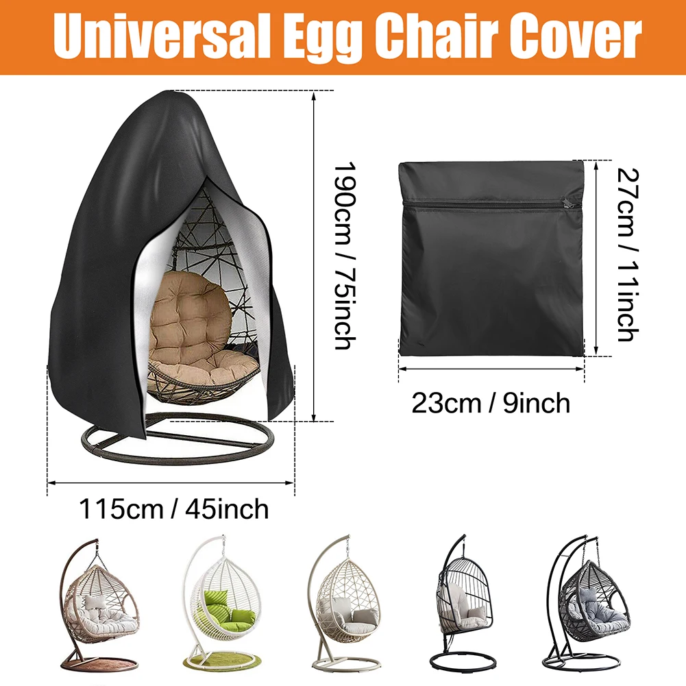 210D Patio Hanging Egg Chair Cover Waterproof Wind-Proof Swing Egg Chair Cover with Zipper Buckle for Outdoor Wicker Single Seat