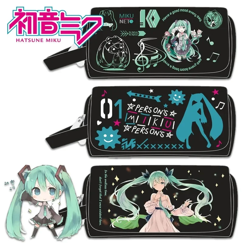 Hatsune Miku Pencil Pouch Anime Design Large Capacity Zippers Pencil Bag Kawaii Miku Stationery Cute Back To School Supplies