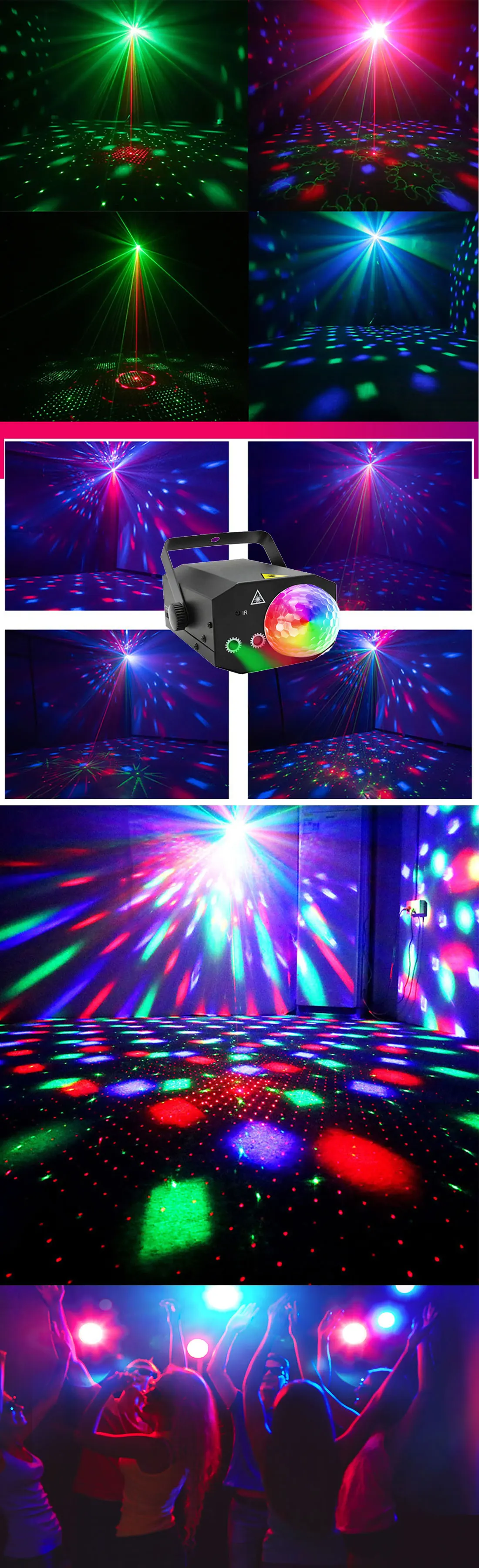 RGB Laser Projector Disco Ball Stage Light Sound-Activated LED DJ Light with Strobe Multi-Beam Rotating Sphere for Bar Club KTV