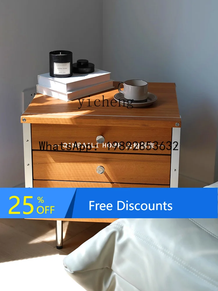 

solid wood medieval color matching light luxury bedroom storage simple bedside table modern sofa edge few