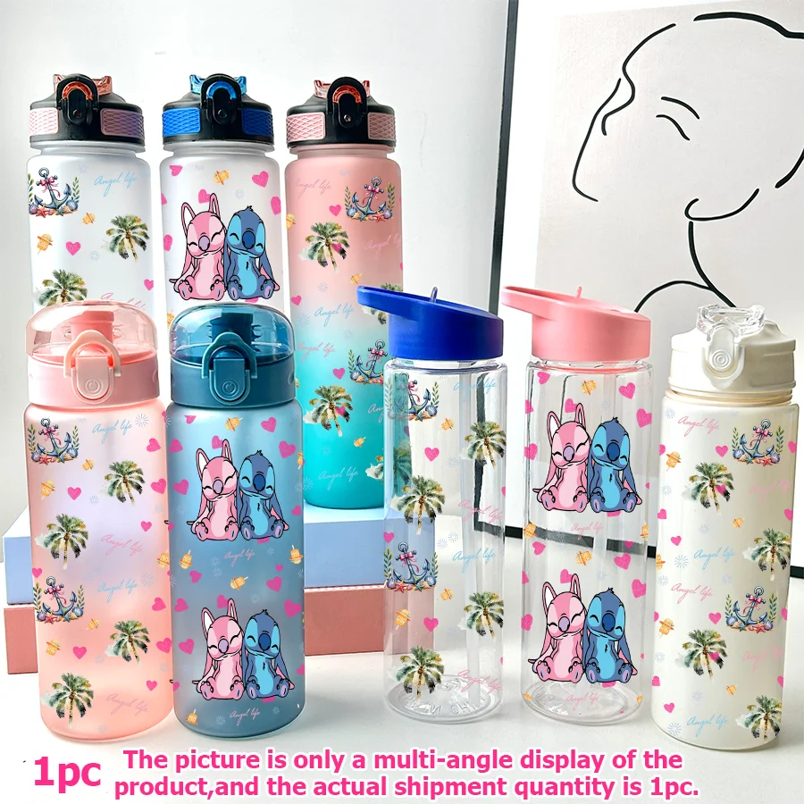 1Pc 디즈니, 미니, 스티치 인쇄 23-32oz 멀티 플라스틱 물병 휴대용 스포츠 워터 컵 생일 선물