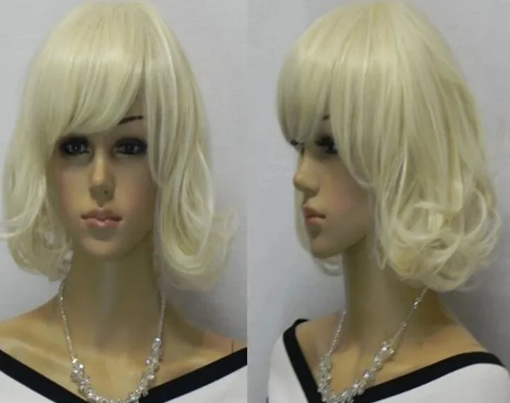 free shipping Charm Short Platinum-Blonde Curly Women's/Girl Cosplay Wig