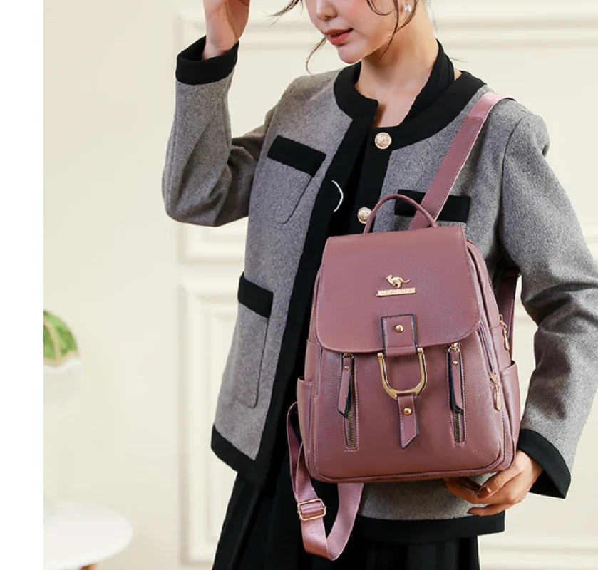 2025 Hot Sale New Fashion Design Women Backpacks Soft Pu Leather High Capacity Shoulder Bags School Bag Casual Travel Backpack