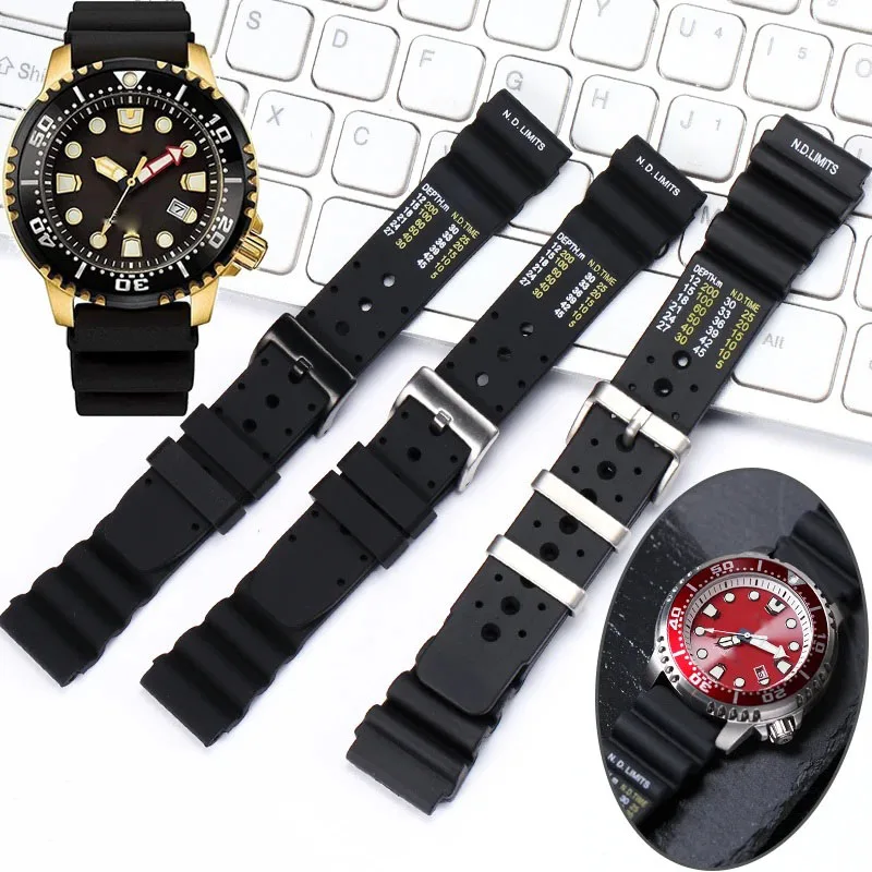 

Soft Silicone Watchband For Citizen Nd Diver Watch Band Men's Sport Waterproof Strap Bracelet 20 22 24mm Resin Watch Accessories